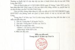 THÔNG BÁO VỀ VIỆC THAY ĐỔI ĐƠN VỊ VÀ MẪU DẤU CỦA TRUNG TÂM Y TẾ KHU VỰC TRÀ CÚ